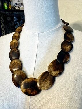 Vintage Brown Marbled Stone-Look Statement Necklace